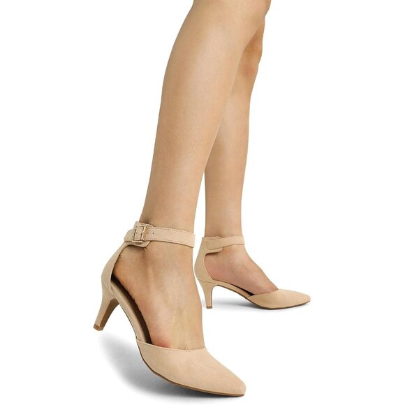 Dream Pairs Women's Nude Suede Faux Suede pointed Toe Kitten Heels Pumps Shoes - Picture 5 of 7